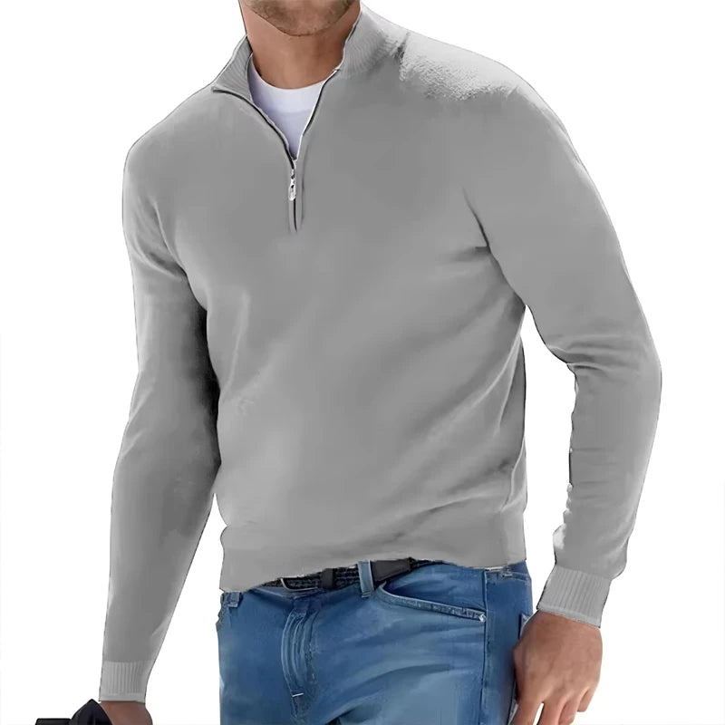 Warme Heren Trui - Casual V-Hals Sweatshirt met Halve Rits